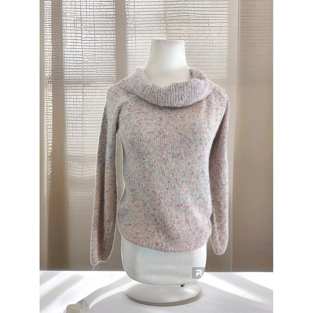 VTG  80s Size M Collage Silk Linen Angora Sweater Colorful Tweed Pastel Cowl